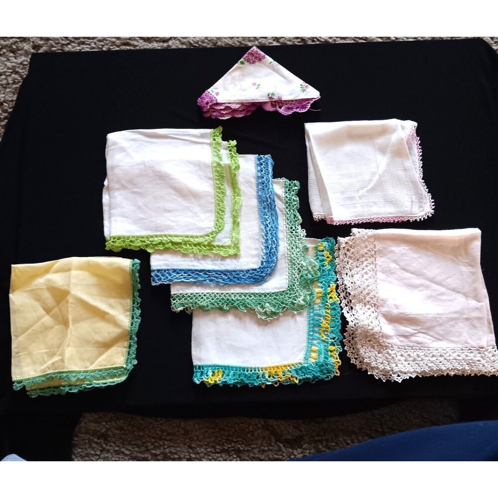 Vintage  Lot of 8 Handkerchiefs Ladies Tatted Crocheted